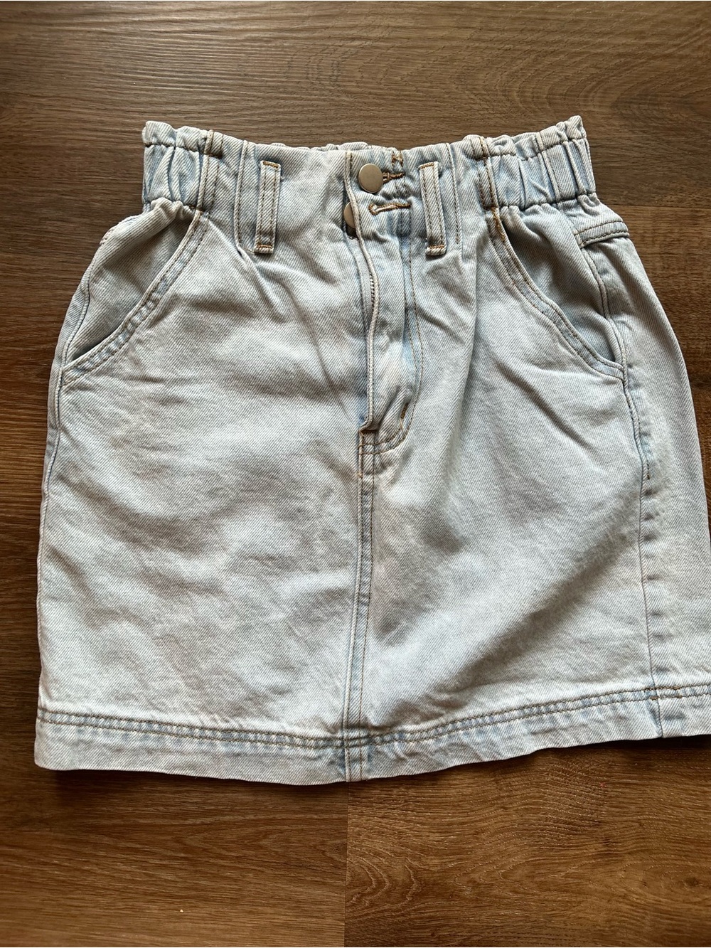 Light Wash Paperbag Denim Mini Skirt